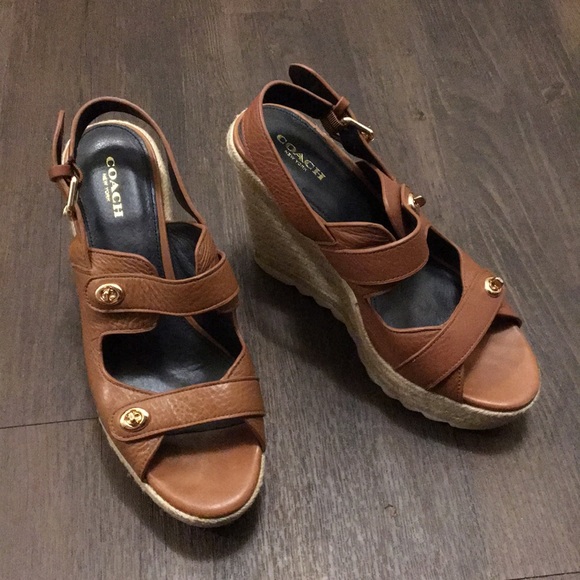 Coach Womens High Espadrille Wedge brown Sandal - Picture 8 of 9